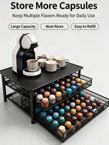 Countertop Coffee Capsule Storage Organizer, 2 Styles Available, Rectangle Rust‑Proof Iron Coffee Storage Rack With Pull‑Out Coffee Capsule Storage Drawer, Kitchen Countertop Organizer For Coffee Capsules Storage And Coffee Machine Display - Black - View 4