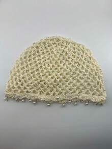 1pc Vintage Bohemian Crochet Hair Hat With Pearl Pendant, Hollow Mesh Beach Vacation Hat - B - View 8