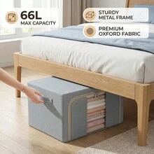 4Pcs Oxford Cloth Steel Frame Clothes Storage Bags With Zips Bedroom Collapsible Storage Box Bedding(Gray),Travel Essential,Room Décor - Multicolor - View 8