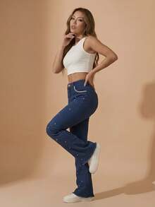 pthirillo Women Jeans - 口袋珍珠和斑點珍珠 - 查看 8