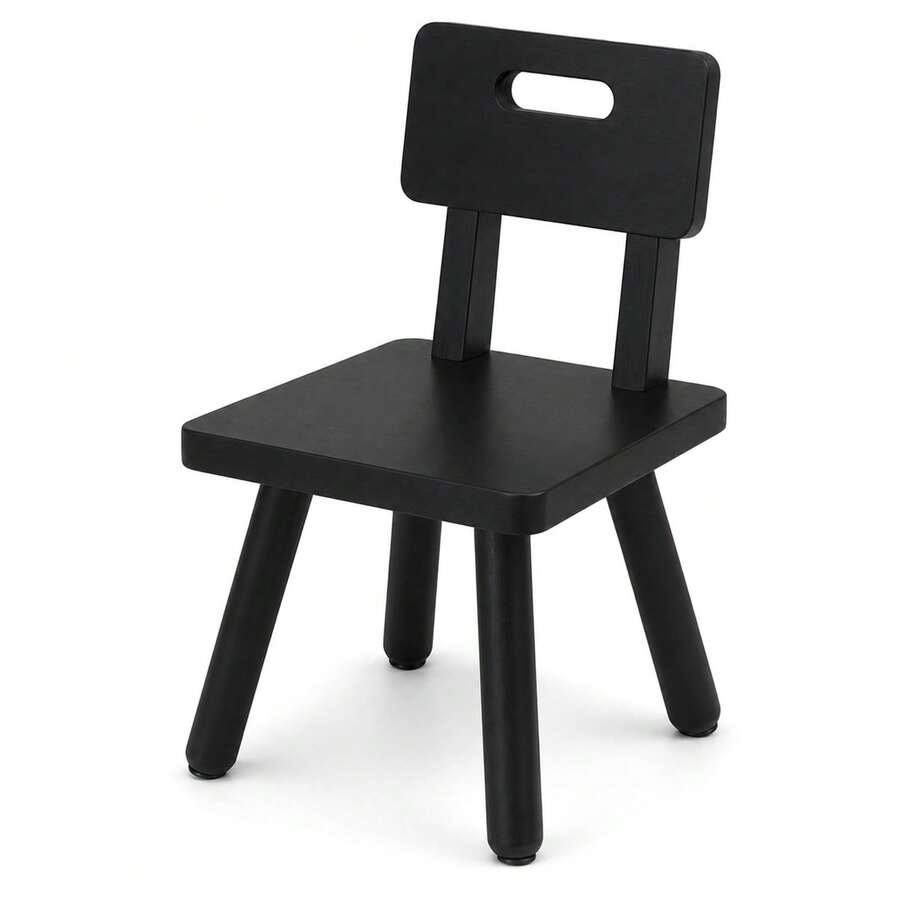 Nordic Solid Wood Low Stool With Backrest & Handle, Living Room Footrest, Entryway Shoe Bench - Black - View 1