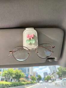 Cherry Bow Car Fashion Glasses Clip, Dual-Use Sun Visor Clip For Fashion Glasses And Tickets, Car Interior Decoration - Cherry - View 9