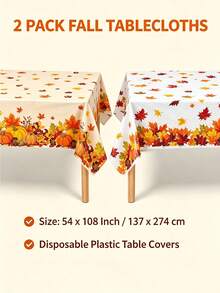 2Pcs 54 X 108 Inch Fall Harvest Plastic Tablecloth - Autumn Pumpkin Maple Leaves Disposable Rectangle Table Cover For Thanksgiving Day Parties, Dinners, And Celebrations, Indoor Outdoor Table Decorations Party Supplies Favors - View 3