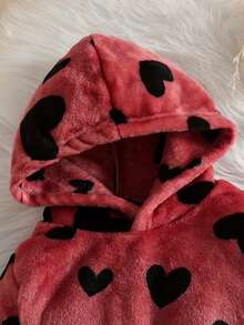 2pcs/Set Girls Cute Heart Print Fleece Hooded Sweatshirt And Sweatpants Set, Essential For Outings, Especially Suitable For Outdoor Activities - Hot Pink - View 3