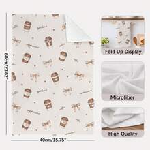 2PCS Kitchen Towels Coffee Cup Bow Healing Print Microfiber Absorbent Kitchen Towels, 40*60cm Rectangular Dish Cloth, Table Cloth, Hand Towel, Kitchen Decor, Housewarming Gift For Neighbors, Kitchen Napkins And Dish Cloth, Home Decor - Apricot - View 4