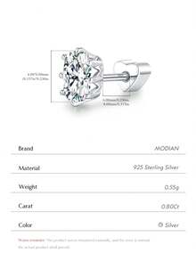 MODIAN Crown Moissanite Cartilage Earrings 925 Sterling Sliver Oval Lab Diamond Heart Screw Stud Earrings For Women Fine Jewelry - Silver - View 6