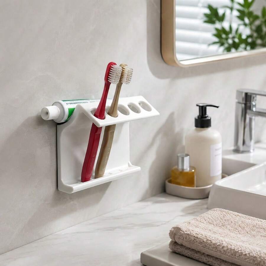 1pc Bathroom Multi-Function Storage Rack, Toothbrush Holder, Multi-Function Drain Rack, For Storage And Organization, Suitable For Bathroom And Kitchen Countertops, Stylish And Practical [No Adhesive Included] - A - View 1