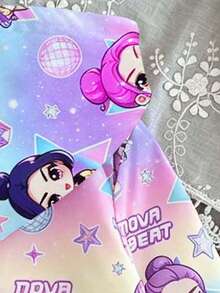 Young Girl Cartoon Print Warm Hooded Jacket - Purple - View 6