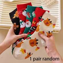 1/5/10 Pairs Autumn/Winter Christmas Socks, Santa Claus, Reindeer, Snowman, Gingerbread Man Cartoon Mid-Calf Socks - Multicolor - View 8