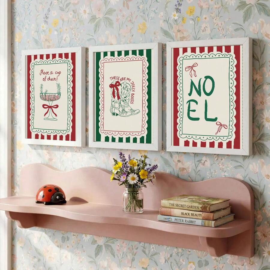1/3pcs Framed/Unframed Western Cowgirl Bow Boots Cocktail Christmas Holiday Canvas Poster Y2K Bar Cart Christmas Preppy Wall Art Decor Painting Playful Christmas Girl Style Room Decor Suitable For Dorm, Living Room, Modern Home Decor - A - View 1