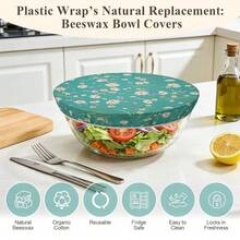 3 Pack Beeswax Bowl Covers Reusable (12 Inch Large),Bowl Covers For Bread Proofing,Elastic,Natural Beeswax Organic Cotton,For Sourdough Proofing,Large Containers&Food Storage - Green12inch - View 7