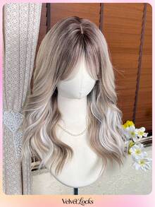 Topshe [Velvet Locks] Brown Highlighted Synthetic Wig, Soft Heat-Resistant Voluminous Layered Wavy Hair With Curtain Bangs, Suitable For Daily Wear, Nightclub, Music Festival, Cosplay, Women's Wig - Multicolor - View 5