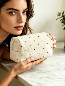 Campus Style Polka Dot Pencil Case/Stationery Storage Bag - Multi-Functional Large Capacity Design, Suitable For Storing Office Supplies, Creative Multi-Purpose Pencil Case Or Portable Travel Makeup Bag, Ideal For Students And Adults Daily Use. Stripe Direction And Polka Dot Density Random - Multicolor - View 6