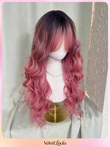 Topshe [Velvet Locks] 26 Inch Pink Gradient Synthetic Wig, Soft Heat-Resistant Voluminous Layered Wavy Curls With Curtain Bangs, Suitable For Daily Wear, Nightclub, Music Festival, Cosplay, Women's Wig - Multicolor - View 5
