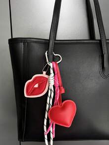 Yogodlns Flame Sexy Red Lips Keychain, Creative Bag Leather Heart Pendant Charm, Valentine's Day Gift Accessory, Creative Minimalist Rope Pendant - Multicolor - View 2