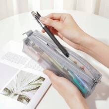 1/2pcs Minimalist 3D Mesh Pencil Case Large Capacity Transparent Zipper Stationery Storage Bag Portable Handheld Pencil And Cosmetic Organizer Suitable For School Office Daily Use - A - View 2