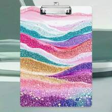 1PC Acrylic A4 Size Wave-Shaped Glitter Clipboard, Portable Clipboards, Suitable For Office, School, Multi-Functional - Multicolor - View 2
