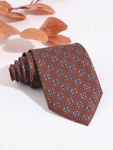 1PC Men's Fashion Casual Versatile Vintage Small Coin & Flower Pattern Tie, Suitable For Daily Wear, Shopping, Business, Party, Banquet, Dating - Multicolor - View 3