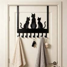 No-Drill Door Hook For Home, 3 Cat Silhouette Iron 8-Hook Coat Rack, Rental Hotel Bathroom Towel Storage Organizer, Entryway Door Key Umbrella Bag Hanging Rack, Thanksgiving, Holiday, Perfect Gift Choice - View 5