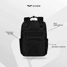 W WINGS Compact Cabin Backpack With 14" Laptop Pocket | Everyday City Bag With USB Port, A4 Space And Luggage Strap - Black - View 6