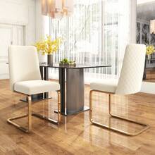 Velvet Dining Chair Set Of 6, Beige - 米色 - 查看 3
