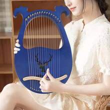 16 String Blue Lyre Harp Mahogany With Antler Design For Beginners Adults Gifts - Default - View 3