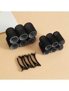 12pcs/Set Black Hair Curlers, Includes 6 Curlers And 6 Plastic Clips, Home DIY Hair Styling Tools - Multicolor - View 5