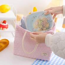 1pc Quilted Insulated Lunch Tote Bag, Portable Zippered Food Storage Handbag - View 4