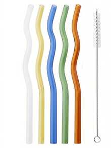 GASUDIN 1/2/5Pcs Wavy Glass Straws With Cleaning Brush, Reusable Colored Borosilicate Glass Straws, Dishwasher Compatible, Drinking Straws For Smoothies, Cocktail, Tea, Coffee, Lemonades, Kitchen Utensils & Holiday Gifts, Back To School - View 26