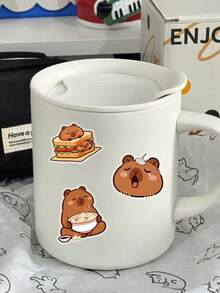 50Pcs Cute Capybara Food Theme Stickers, PET Waterproof Cartoon Capybara Eating Snacks Decals, Aesthetic DIY Stickers For Journal, Water Bottle, Laptop, Phone Case, Luggage, Notebook Decor For Kids Teens - Brown - View 5