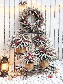 2/10pcs Artificial Norfolk Pine Branch With Red Berries, 13.97 Inch Cedar Branch, 13 Forks, Durable Plastic, Suitable For Wreaths, Garlands, Vase Fillers, Christmas Tree Decorations, Holiday Decor And Home Decor - Multicolor - View 6