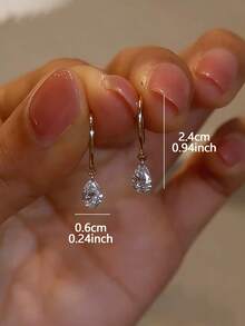 1 Pair Minimalist Luxury Water Drop Rhinestone Earrings, Suitable For Women's Daily Commute Wear - Yellow Gold - View 4