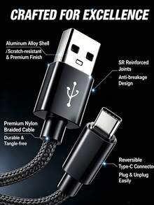 5-Pack 1m Nylon Braided USB-A To Type-C Charging Cable Set, Multi-Color Fast Charging Data Cable, Anti-Tangle Durable Phone Charging Cable, Compatible With Samsung Galaxy, Pixel, Android Type-C Devices, Suitable For Home, Office, Travel - Multicolor - View 3