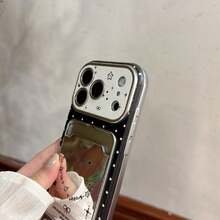1Pc Coquette Black Star Print PU Leather Phone Case, Shockproof Protective Cover With Mirror Card Slot, Black Lanyard & Bow Pendant Compatible With IPhone17,17Pro,17ProMax,16,16Pro,16Plus,16ProMax,15,15Pro,15ProMax,14,14Pro,14ProMax,13,13Pro,13ProMax - Multicolor - View 6