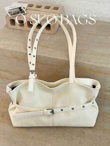 Vintage Large Capacity Leopard Print PU Underarm Shoulder Bag With Zipper Closure, Eyelet Rivet Design, Fashionable Strap Decor Handbag, European And American Style Versatile Motorcycle Bag, Suitable For Daily Use And Outdoor - Multicolor - View 3
