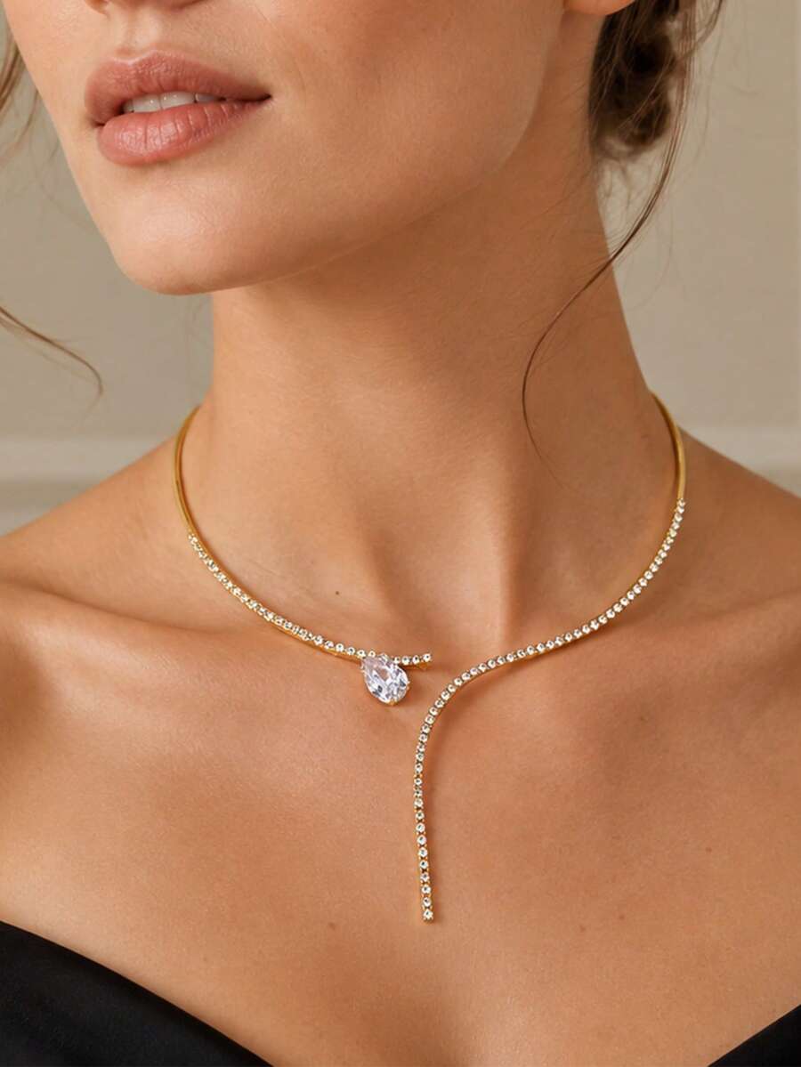1pc Water Drop Shaped Minimalist Open Collar Necklace Accessory For Women - Geometry - View 1