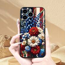 Suitable For IPhone 16 15 14 13 12 11 Pro Max Exquisite Floral Flag Design Pattern Mobile Phone Case, Beautiful, Give Boyfriend And Girlfriend Gifts. - 黑色 - 查看 1