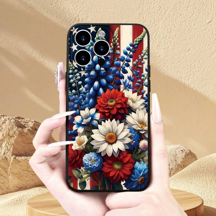 Suitable For IPhone 16 15 14 13 12 11 Pro Max Exquisite Floral Flag Design Pattern Mobile Phone Case, Beautiful, Give Boyfriend And Girlfriend Gifts. - 黑色 - 查看 1