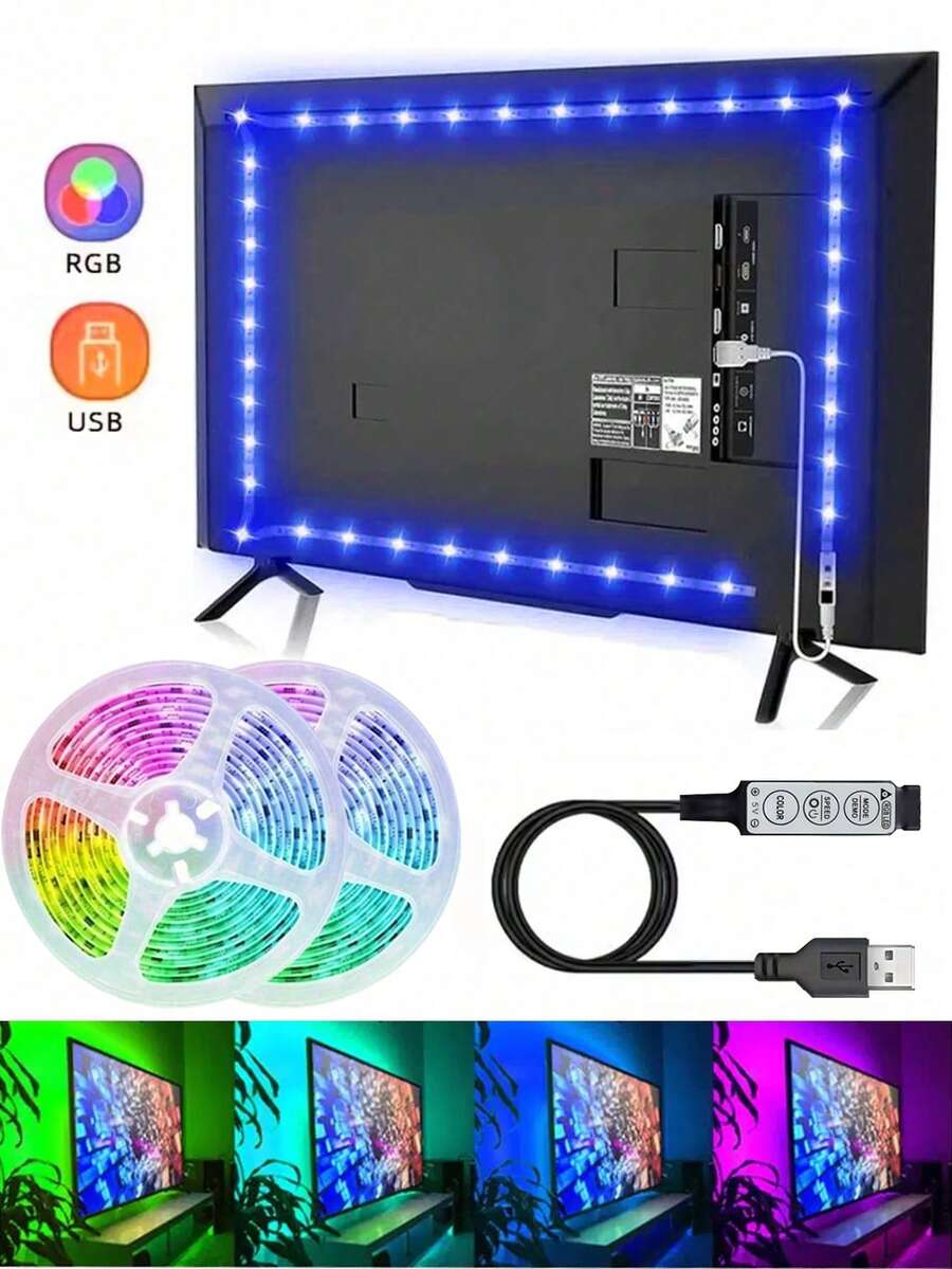 شريط إضاءة LED USB للتلفزيون بطول 16.4 قدم لأجهزة التلفزيون من 45-75 بوصة، شريط إضاءة 3 ألوان للتلفزيون، إضاءة خزانة مرنة لديكور المنزل، مناسب لديكور المنزل والحفلات والعطلات وإضاءة غرفة المعيشة والنوم وإضاءة خلفية للتلفزيون