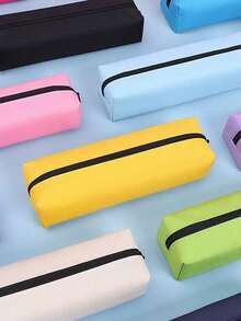 Solid Color Round/Rectangular Oxford Cloth Pencil Case, Minimalist Zipper Stationery Bag, Large Capacity Pencil Box, Portable Storage Tube, Durable Storage Bag - Multicolor - View 4