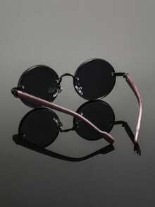 1 Pair Round Black Metal Unisex Glasses, Vintage Punk Street Style Fashion Eyewear, Suitable For Street Photography - Black - View 5