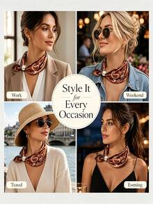1pc New Pearl Magnetic Buckle Scarf, Satin Texture Spring/Summer Sun Protection Neck Warmer, Breathable Versatile, Birthday Party, Evening Banquet - Multicolor - View 3