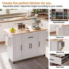 Rolling Kitchen Island Cart With Fold‑Out Extension Tabletop, 2 Drawers & Multi‑Cabinet Storage With Adjustable Shelves & Door Racks, Mobile Kitchen Trolley With Towel Rack & Spice Rack For Kitchen Dining Room - White - View 4