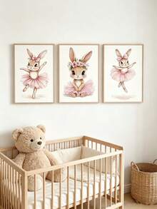 3pcs Canvas Wall Art Set, Frameless Waterproof Poster, Rabbit Ballet Dress Floral Print, Home Decor, Suitable For Kids Room Boys Girls Bedroom, Perfect Gift - Multicolor - View 5