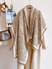 1pc Retro Classical Vase Scroll Motif Print 65*185cm Rectangle Scarf, Thick Faux Cashmere Brushed Polyester Winter Shawl For Travel Party Daily Outing - Multicolor - View 10