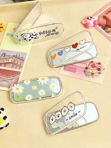 Simple Ins Minimalist Freshness Mirror Mobile Phone Stand Back Cover Transparent New Year Laughing Mirror Heart Sticker Style TV-Tracking Mobile Phone Desktop Cartoon Animal Foldable Small-Scale Limited-Release Phone Case Hanger Item Mobile Phone Accessory Mobile Phone Hanger Cord - Multicolor - View 1