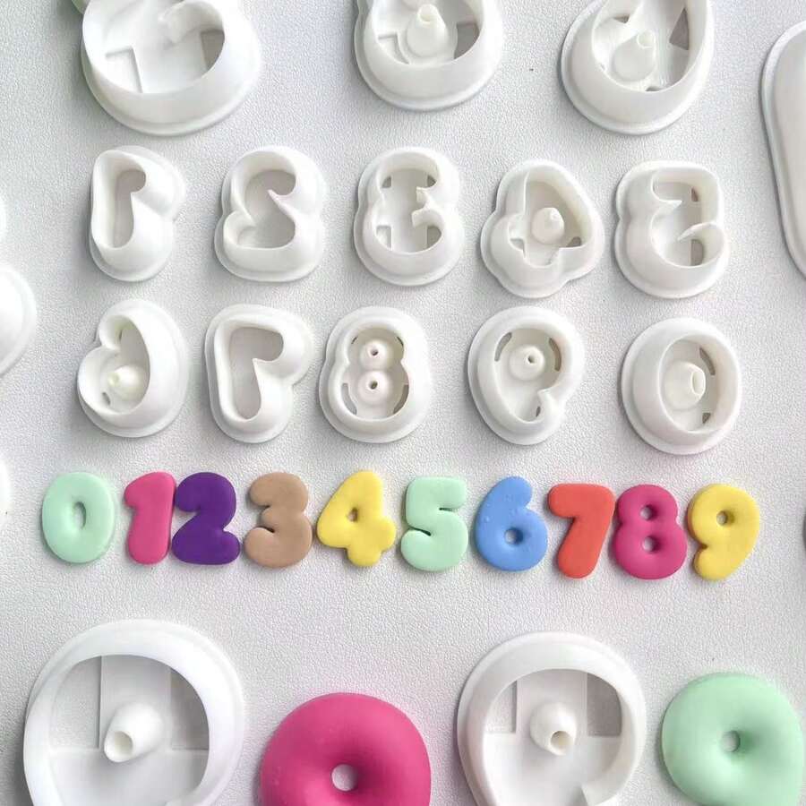 10PCS Number Shaped Soft Clay Jewelry Molds, 10pcs Number Shaped Keychain Molds, DIY Earring Jewelry And Handmade Polymer Clay Cutter, For Earrings, Brooches, Pendants, Pottery Molds, High Precision Soft Clay Cutter - White - View 1