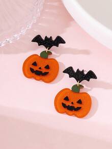 1 Pair Halloween Bat & Pumpkin Design Women's Fashion Jewelry Earrings, Perfect Decoration For Holiday Parties - Multicolor - View 3