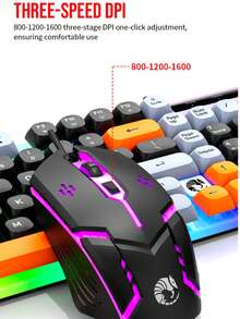 RAIKU Set Keyboard dan Mouse Gaming T28 Berkabel dengan Lampu Latar Tiga Warna dan Nuansa Mekanik, Keyboard Berkabel 98 Tombol dengan Lampu Latar, Mouse Gaming 3 Tombol - View 9