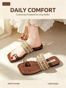 Women's Fashion Square Toe Flat Slide Sandals For Vacation, Outdoor And Indoor - Multicolor - View 6